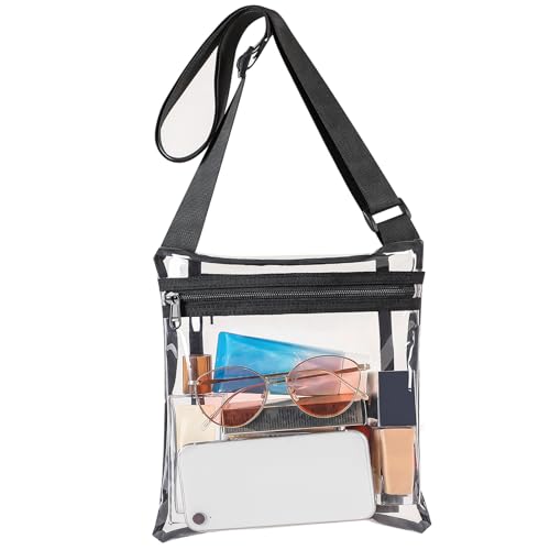 Stadium Approved Clear Crossbody Bag - Durable TPU Purse for Concerts - Black