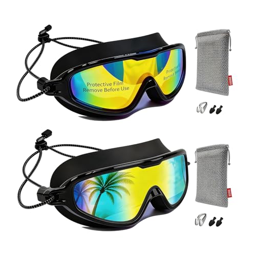 Anti-Fog Swimming Goggles with Bungee Strap - Aqua & Bright Orange (Adult)