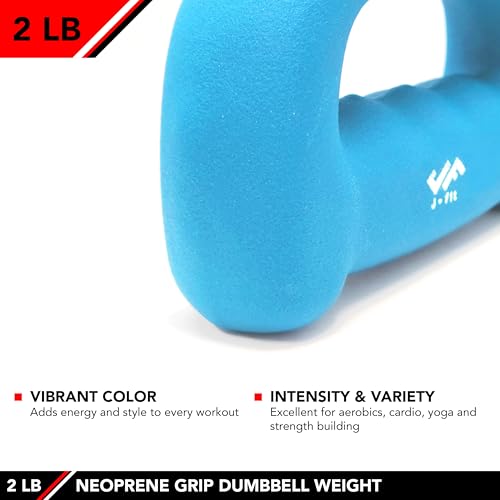 Neoprene D Grip Dumbbell - 2 Pound Single Weight - Ergonomic Design