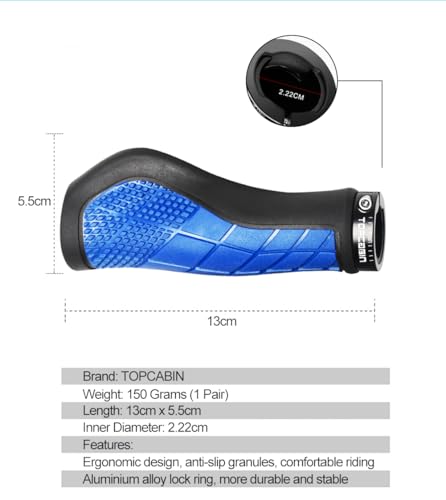 TOPCABIN Blue Bike Handles - Ergonomic Rubber Bicycle Grips for Road & MTB Bikes
