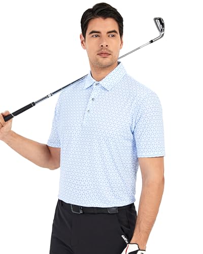 Esabel.C Men's White Rhombus Moisture Wicking Polo Shirt XL - Short Sleeve Golf Tee