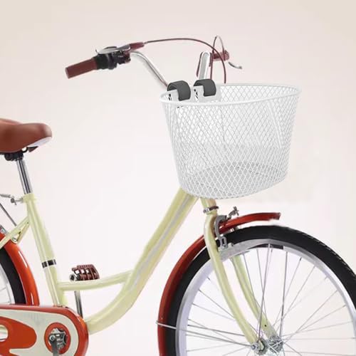 Mkuero White Front Bike Basket Waterproof Metal Wire Bicycle Carrier with Handle