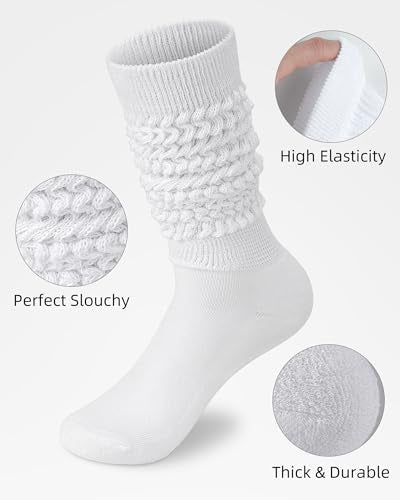 Knee High Slouchy Socks for Women - One Size Tall, White
