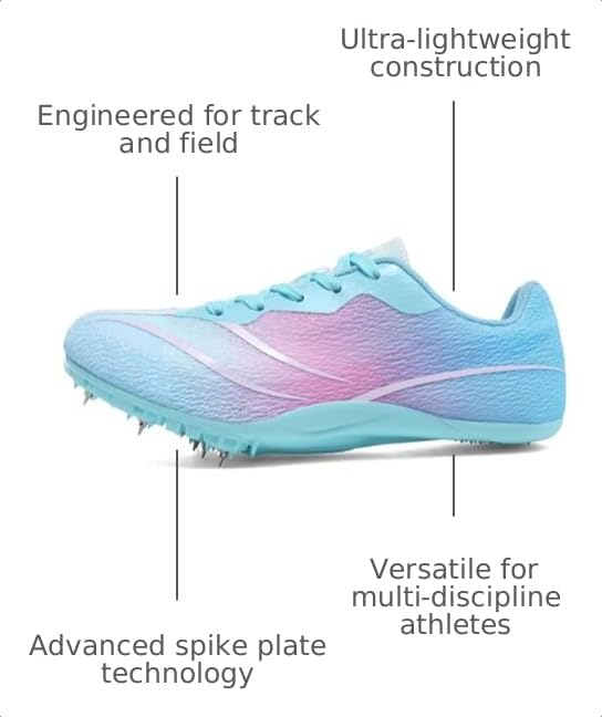 WESHIRUN Track & Field Spikes Shoes Men Women Kids Racing & Jumping Sneakers - Pink, Size 8 Women / 6.5 Men