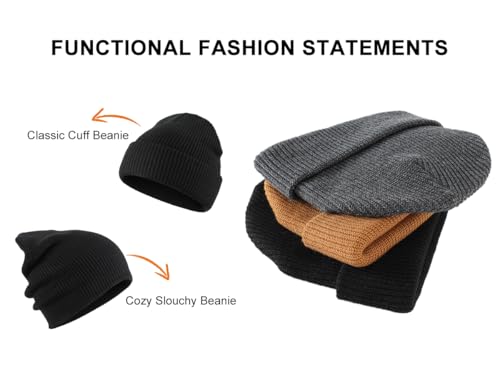 Winter Beanie Hat for Men & Women - Warm Knit Skull Cap - Black