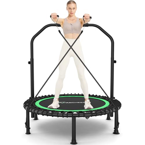 Foldable Mini Trampoline with Adjustable Handle - Green, 40 Inch