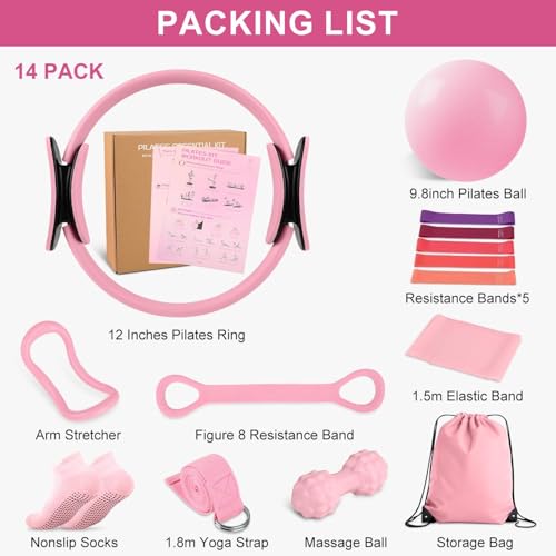Complete Pilates Essentials Kit for Women - 12" Ring, Resistance Bands, Yoga Ball & Accessories