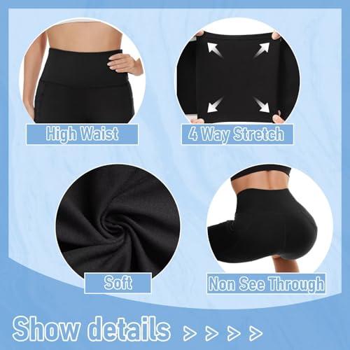 High Waist Biker Shorts for Women with Pockets - 8 Inch, Size XX-Large, Black/Grey/Navy/Wine/Olive, 5 Pack