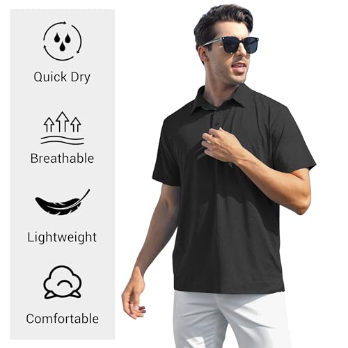 Men's Quick Dry Moisture-Wicking Polo Shirts 5-Pack - X-Large Black/Dark Grey/Blue