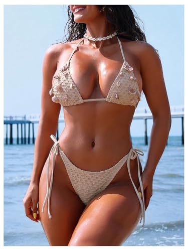Women's Crochet Swimsuit Bikini Set - Khaki, X-Small