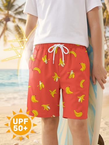 Boys Swim Trunks with Boxer Liner - UPF 50+ Quick Dry, 7-8 Years Pink Banana