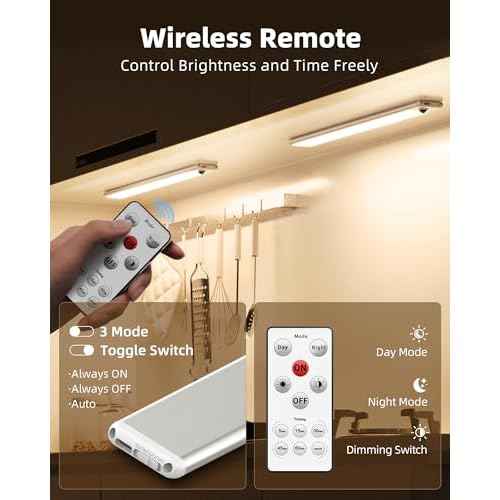EZVALO Under Cabinet Lights, 14.5i'' Motion Sensor Light Indoor Dimmable, 4000mAh Rechargeable Closet Lights 3700K with Remote Control, Wireless Under Counter Light for Kitchen,Cabinet,Bedroom(4Pcs)