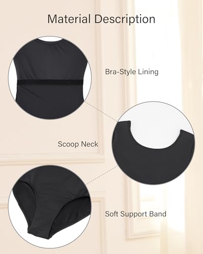 Women's Short Sleeve Ballet Leotard - Black, Scoop Neck Bodysuit