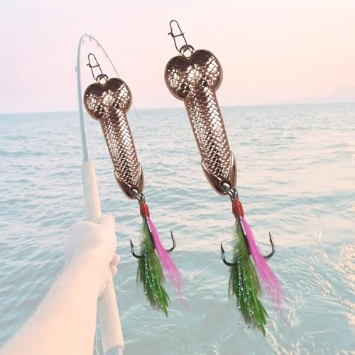 Funny Fishing Lure for Men - Glitter Metal Hook with Feathers, 2Pcs