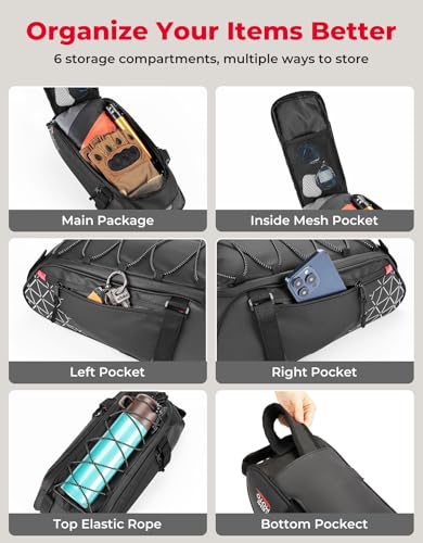 8L Rear Bike Rack Bag - Water Resistant Pannier for Cycling - Black