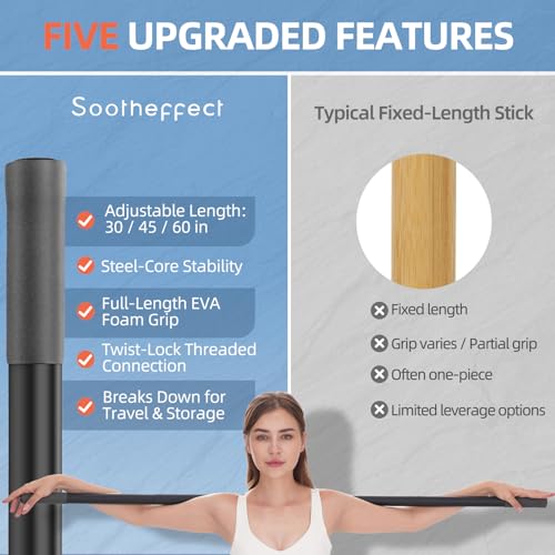 Adjustable Foam-Sleeved Yoga Stick - 30/45/60 in, Portable Fitness Tool