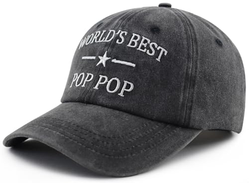 World's Best Poppop Hat for Men - Embroidered Grandpa Baseball Cap, One Size Black