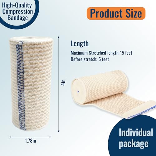 Lataala 6 Pack Elastic Bandage Wrap 4-inch Support & First Aid for Legs, Ankle, Knee, Foot, Reusable, Latex-Free