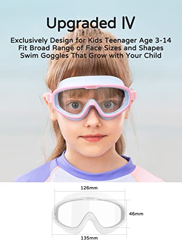 Kids Swimming Goggles - Light Pink, Anti-Fog, No Leak, Wide View