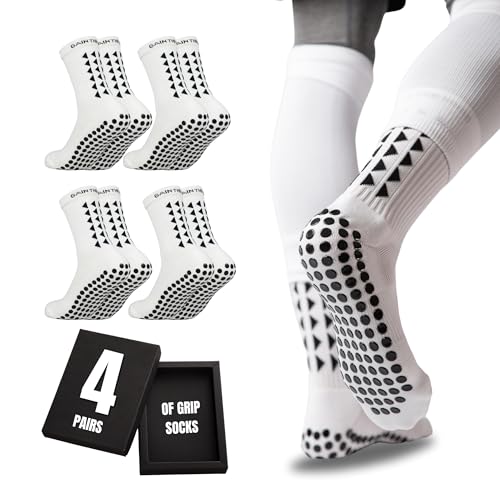 Gain The Edge Soccer Grip Socks - Large White 4pc Set