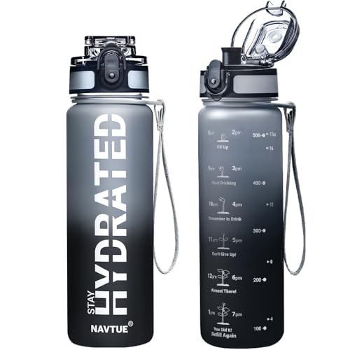 16.9 oz Motivational Time Marker Water Bottle - Deep Black