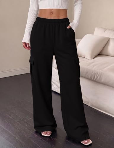 Micoson Women's Wide Leg Fleece Cargo Sweatpants for Fall & Winter