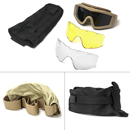 QWORK Tactical Airsoft Goggles with Interchangeable Lenses UV Protection Anti-Fog Eye Gear