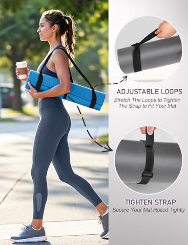 Adjustable Yoga Mat Carrier Strap - Wide Cotton Yoga Mat Holder - Black
