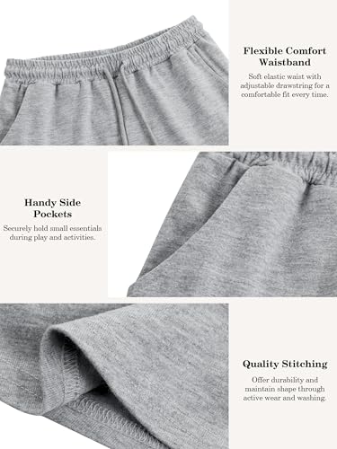 Girls Athletic Sweat Shorts with Pockets - 11-12 Years, Black/Gray/White