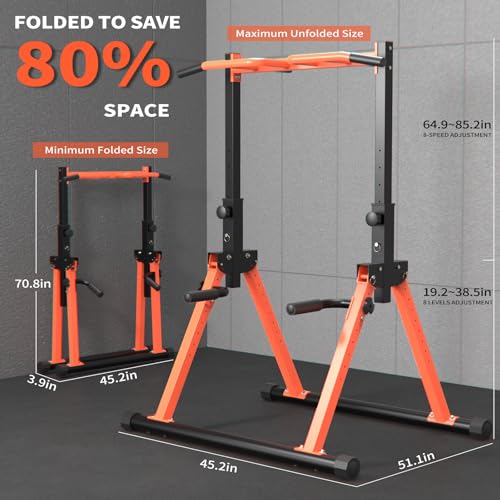 Foldable Pull Up Dip Stand for Upper Body Workout - Orange