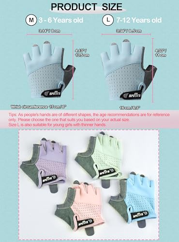 Kids Fingerless Cycling Gloves - Toddler & Teen, Blue, L (7-12 Years)