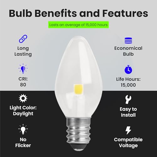 C7 LED Night Light Bulbs - 5000K Daylight E12 Base - 4 Pack