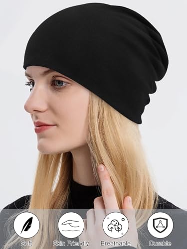 Cotton Slouchy Beanie Hat - Large, Black Khaki for Men & Women