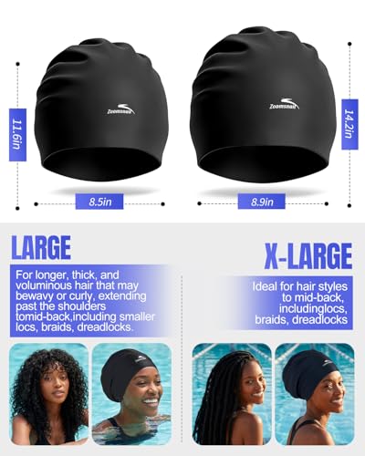 X-Large Silicone Swim Cap for Long Hair - Black / Large