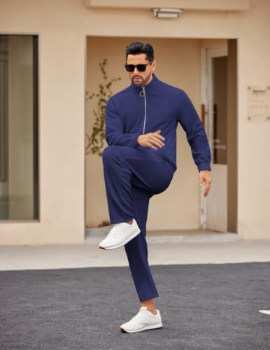 Men's Jacquard Textured Jogging Set - COOFANDY 2-Piece Tracksuits, Large Blue Violet