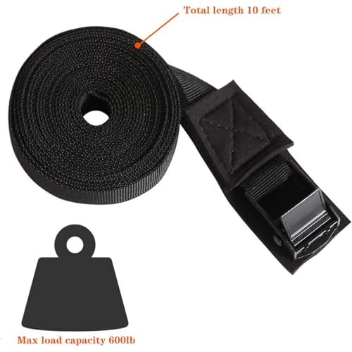 Adjustable Kayak Tie Down Straps - Padded Cam Buckle, 2 Pack, 1"x10' - Black