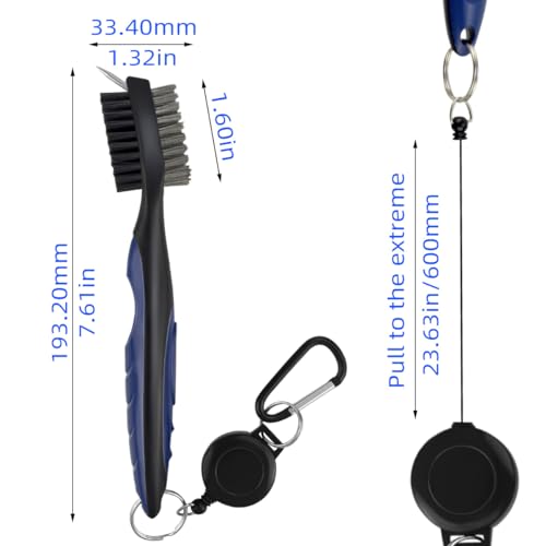 Retractable Golf Club Cleaning Brush with Carabiner - 3-in-1 Tool