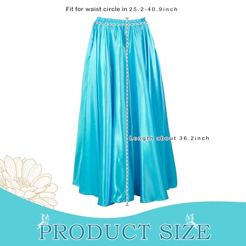 Light Blue MUNAFIE Women's Maxi Satin Skirt - Long Flowing Belly Dance / Praise Dance Elastic Waist
