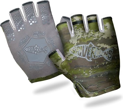 Fingerless Fishing Gloves - Shortened Wrist UPF50+ - Camo Green - Lightweight & Breathable