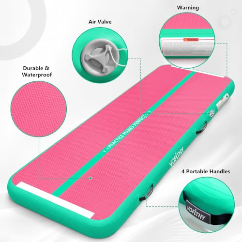 Inflatable Gymnastics Air Mat Tumbling Track - Pink/Green, 10ft x 3.3ft x 4in