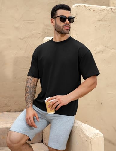 Saiji Friends Men's Oversized Cotton T-Shirt 3X-Large Black Loose Fit Crewneck