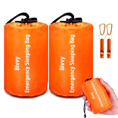 Cymuber Survival Orange 2-Pack Emergency Sleeping Bags Waterproof Thermal Bivy Sacks