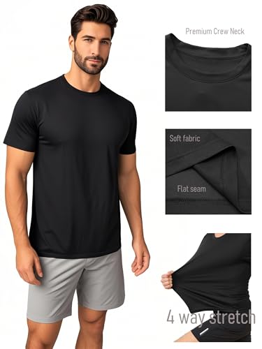 Yafanqi 7-Pack Men's Quick Dry Athletic T-Shirts - Black, Wine, Gray, Navy, Olive, Khaki, Blue, Large