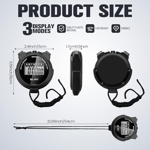 Digital Stopwatch Timer - 12 Pack with Lanyard, Waterproof, Black
