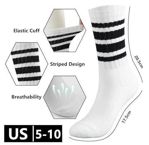 BomKinta 6 Pairs Striped Crew Socks Women Cotton Size 5-10 – Mix Color