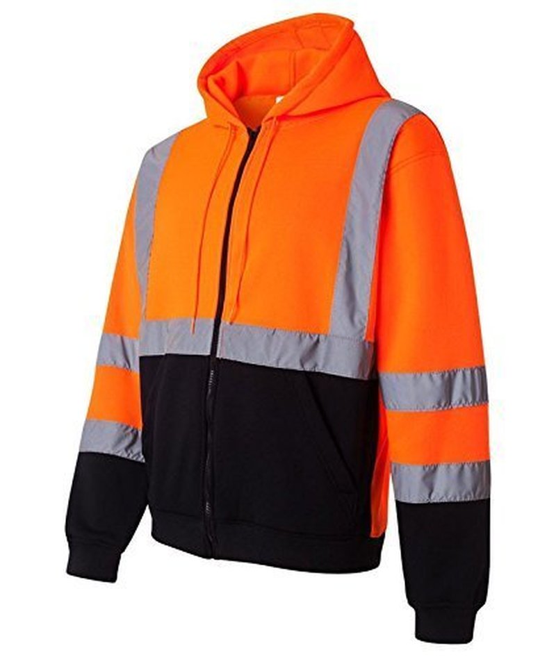 New York Hi-Viz Workwear H9011 Men's ANSI Class 3 High Visibility Class 3 Sweatshirt, Full Zip Hooded, Lightweight, Black Bottom 2XL