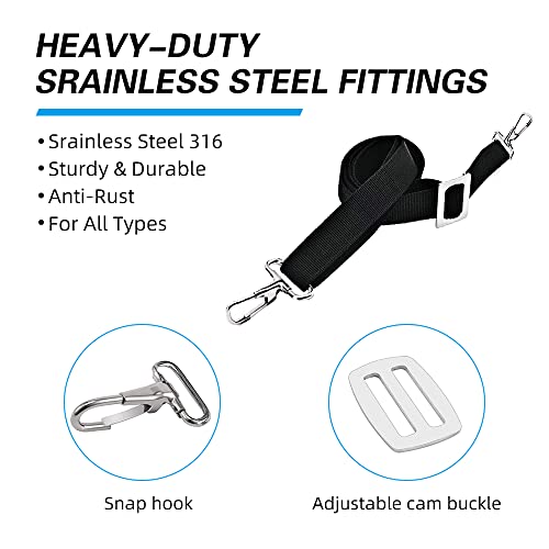 2 Pack Heavy Duty Adjustable Bimini Top Straps for Boats - Black