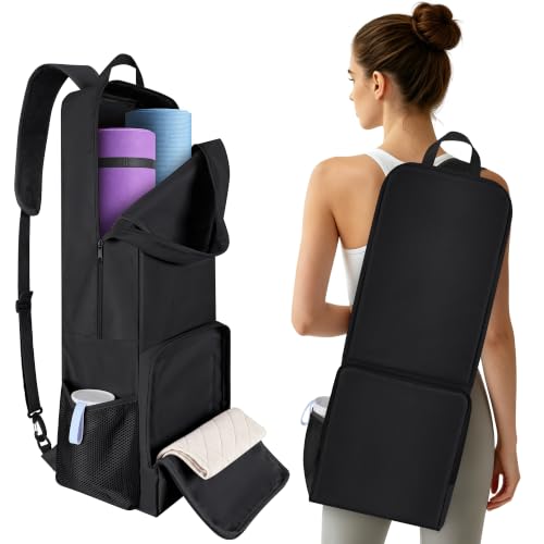 Yoga Bag for Women - Large Capacity, Wet Dry Compartment, Black