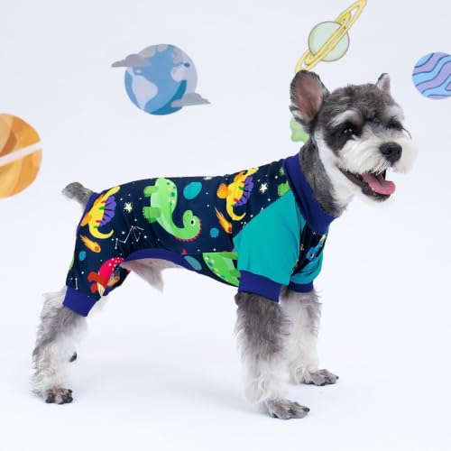 XPUDAC Small Dog Pajamas 4-Pack - Dinosaur & Shark Onesies for Puppies, Medium (7-11lb, Chest 16.5")