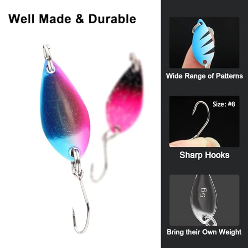 Fishing Spoon Lures Kit - 12pcs Colorful Spinner Hard Baits